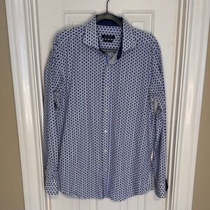 Bugatchi Blue and White Paisley Print Shirt